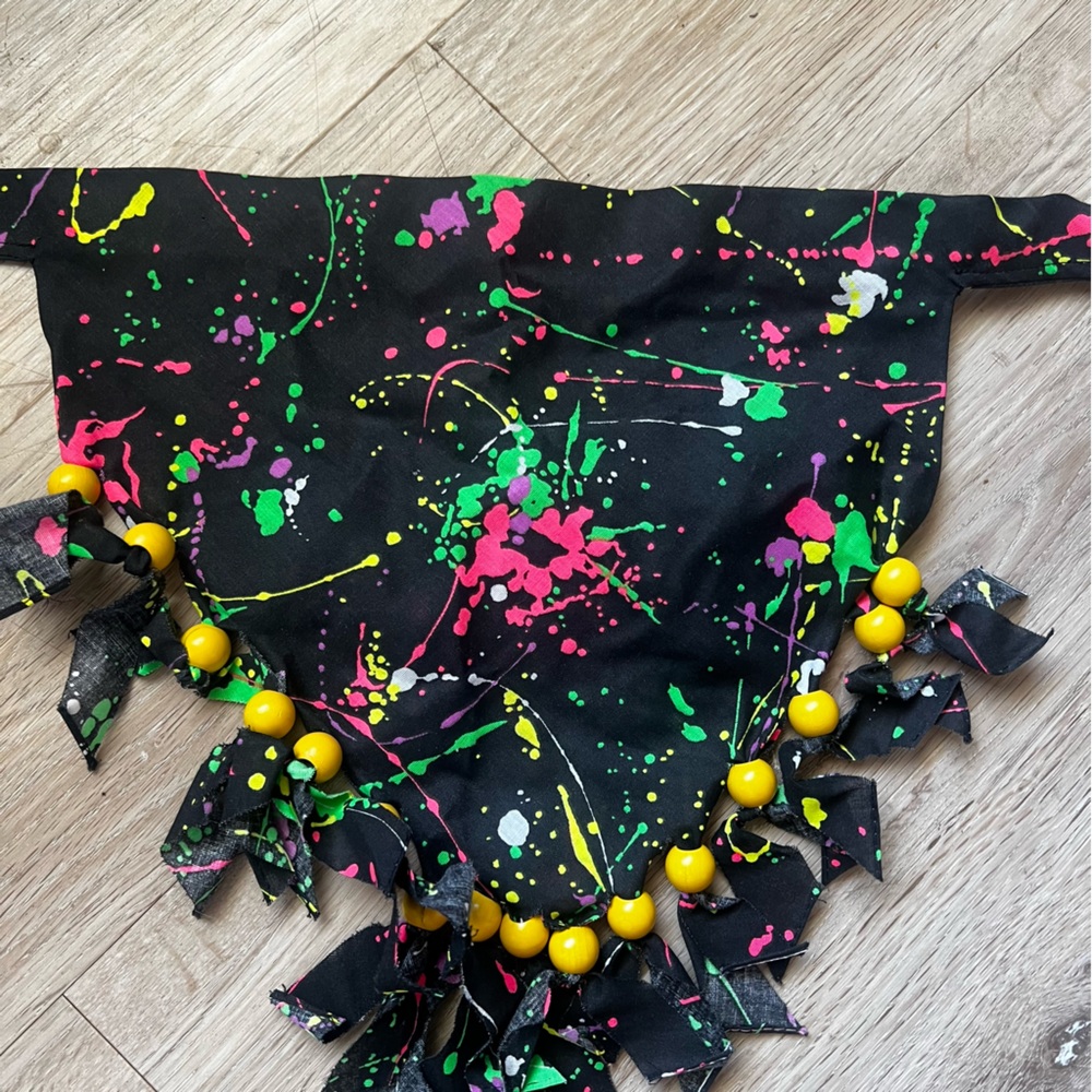 Vintage 80s Beaded Neon Paint Splatter Bandana - Picture 2 of 4